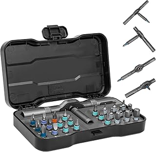 HYCHIKA Conjunto de chaves de roquete 24 em 1, mini chaves de roquete com cabo reversível de alto torque, conjunto de chaves de roquete de ângulo reto estreito compensado