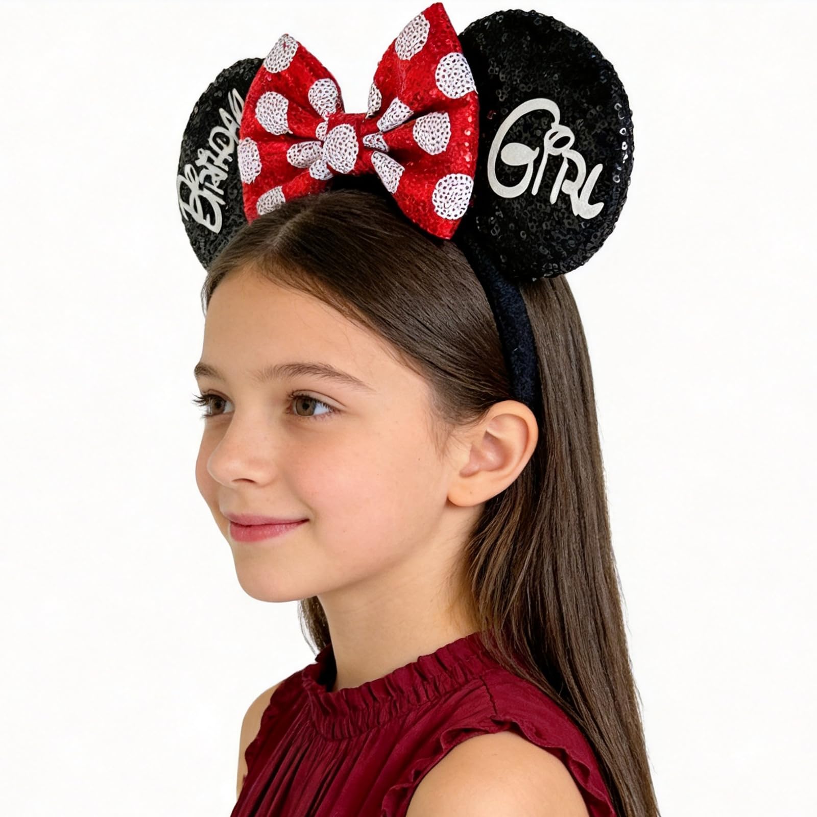 Mouse Ears Birthday Headband, Sequin Bow Headbands for Women Party Favors Black Birthday