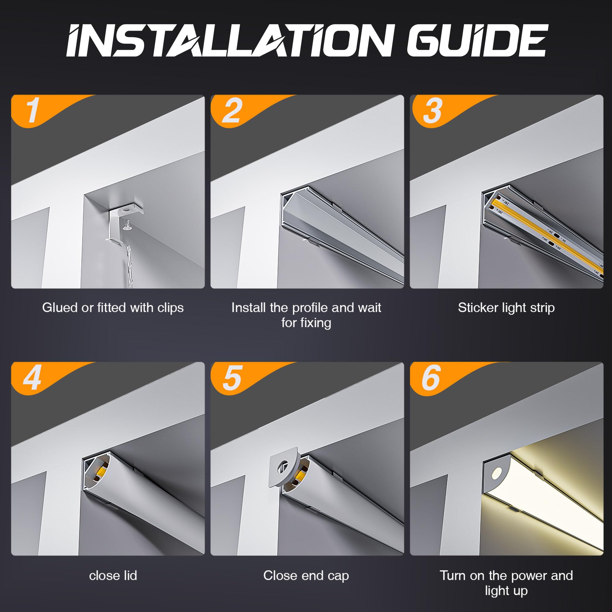 Perfil aluminio tira LED V 10 x 2m, para esquinas de 90°, incluye 10 tapas difusoras blancas, ideal para iluminación indirecta, perfil LED esquina y canaleta tira LED. (10)
