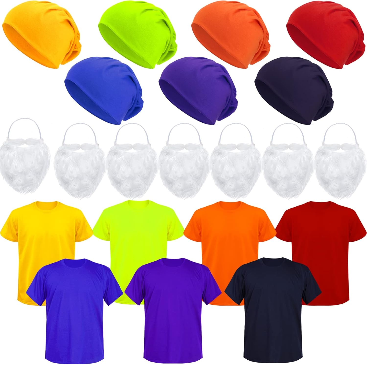 Eurzom 21 Pcs Halloween Dwarf Costume Seven Christmas Dwarf T-Shirt Gnome Hats Fake Beard for Christmas Fairy Tale Costumes