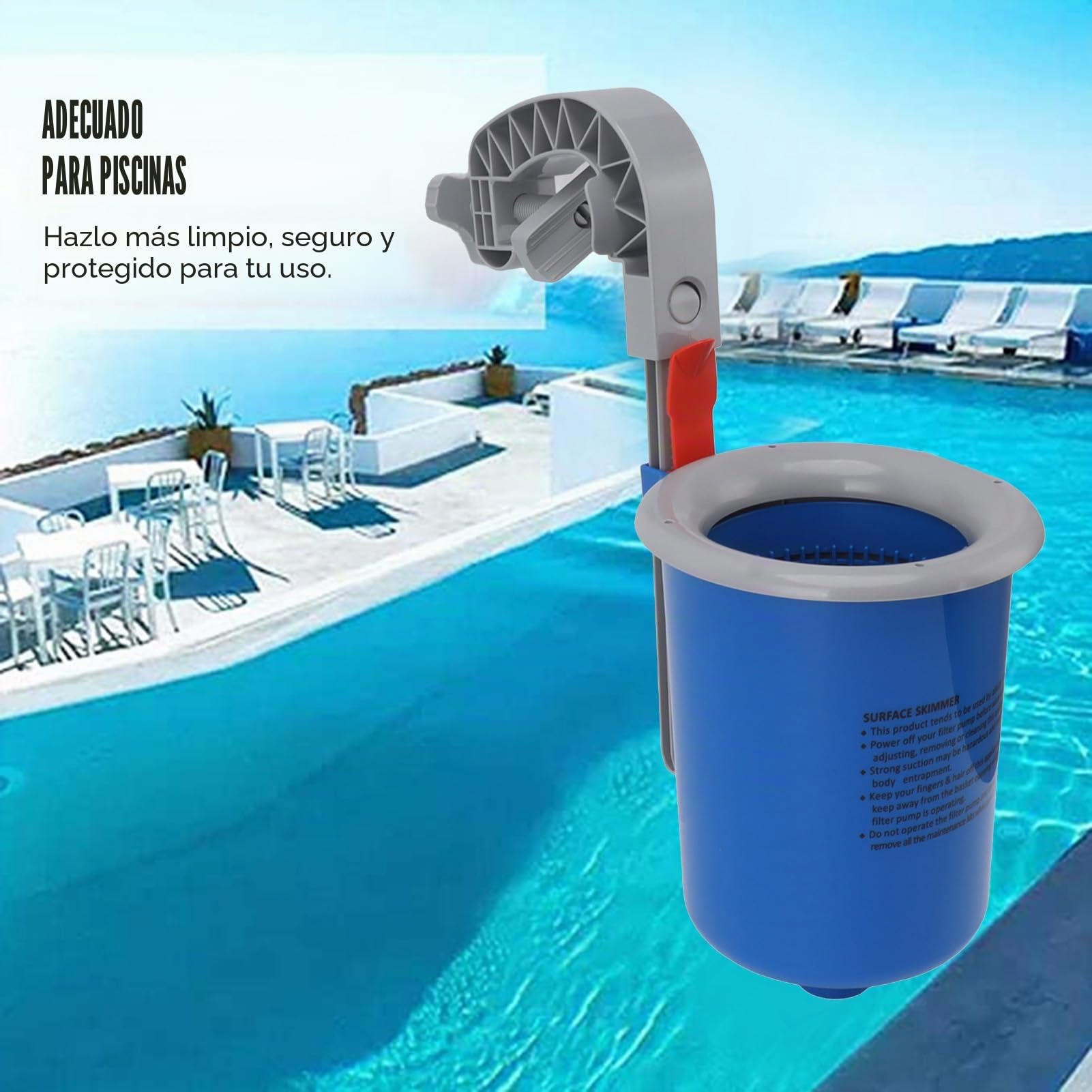 Skimmer de Superficie para Piscinas elevadas, Skimmer automático de Pared con Cesta de Filtro extraíble, Apto para Piscinas hinchables y con Estructura metálica