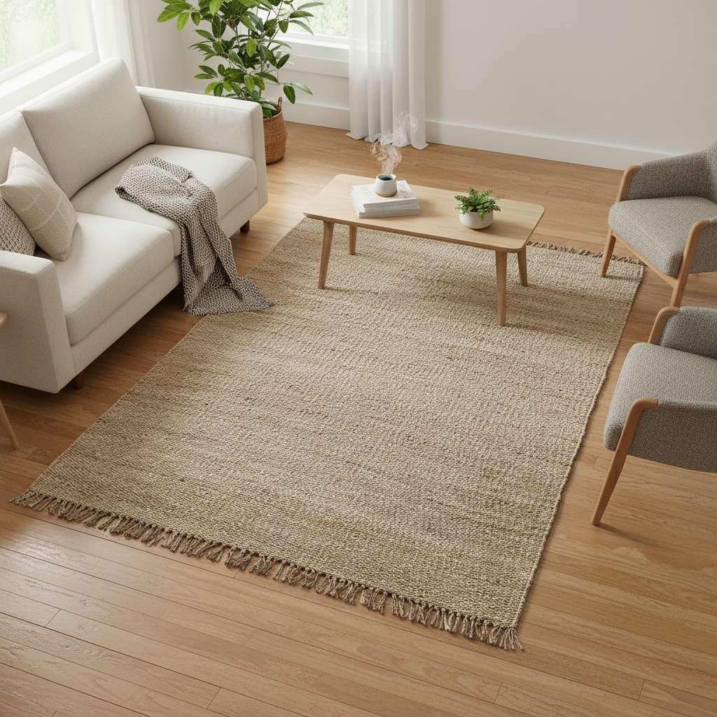 8x8 Feet Hemp & Recycled Area Rug – Eco-Friendly Hand-Woven Natural Fiber Carpet, Sustainable Textured Jute-Style Runner for Hallway, Bedroom & Office – Durable & Low-Profile (Beige/Tan)