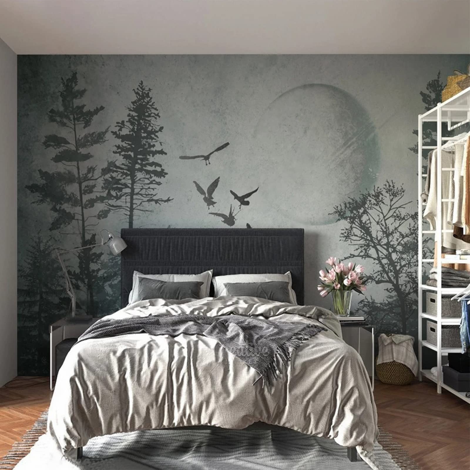Tapeta mural 3D samoprzylepna tapeta PCW las księżyc naturalny krajobraz salon sypialnia dekoracja obraz ścienny