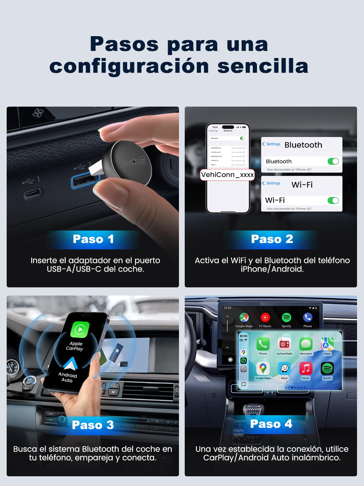 Carlinkit Mini Ultra3 Adaptador Inalámbrico CarPlay&Android Auto, Convierte el Sistema Original de Cableado a Inalámbrico, Conexión Rápida USB-A/USB-C, Plug & Play, Actualización OTA
