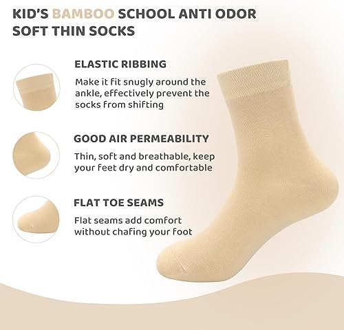 Miniatura 2 de SERISIMPLE Calcetines escolares de bambú de viscosa para niños, costuras planas, suaves, antiolor, finos, transpirables, elásticos, para niñas