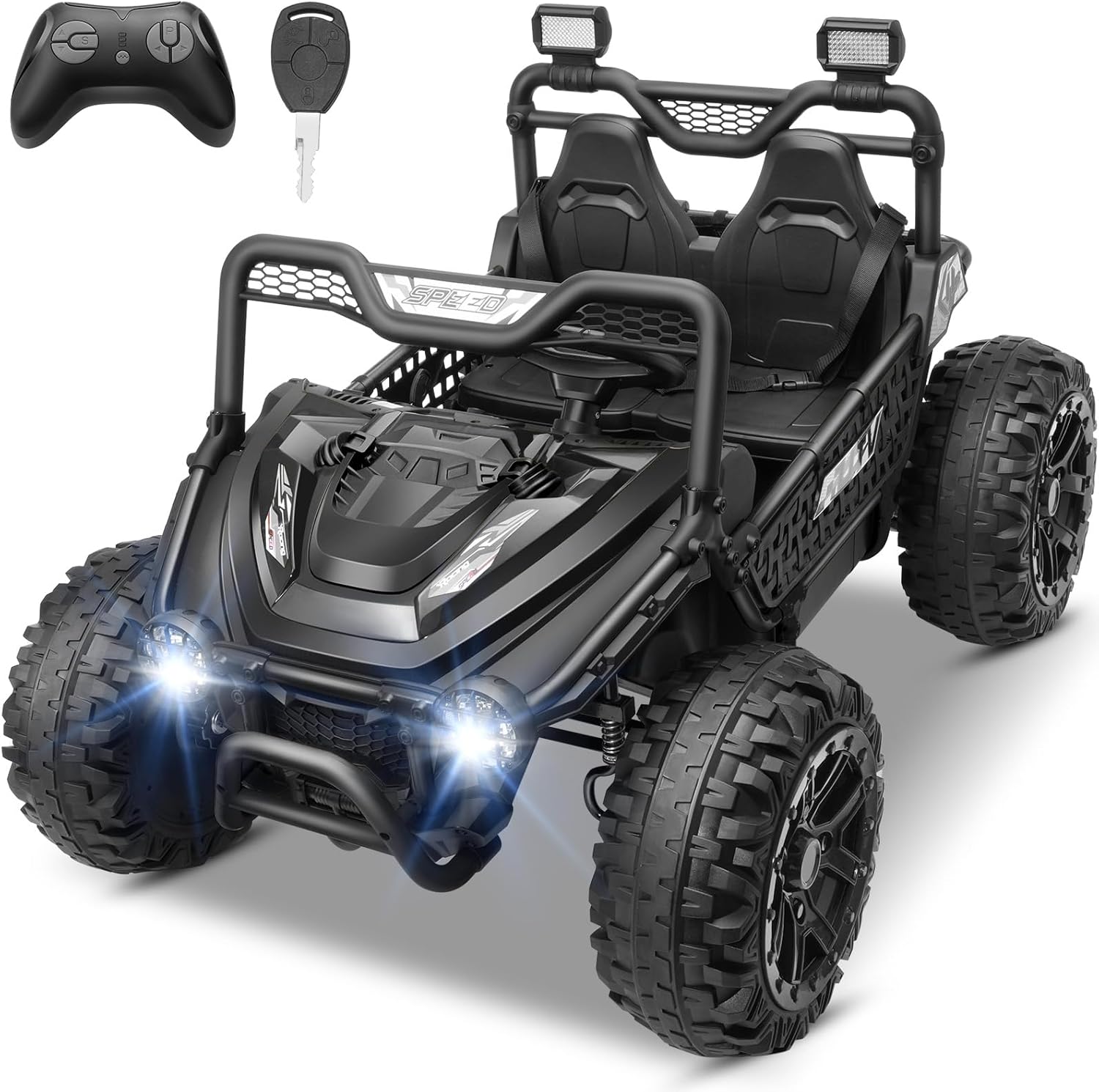 Hikole 24v Ride on Toys Big Kids 2 Seater, w/Remote Control, 4×4 WD, Monster UTV for Kids, XXL Wide Seat, Toddlers Side by Side, 4 Wheeler Suspension, D/R Gear, Music&Horn, Bluetooth, Black