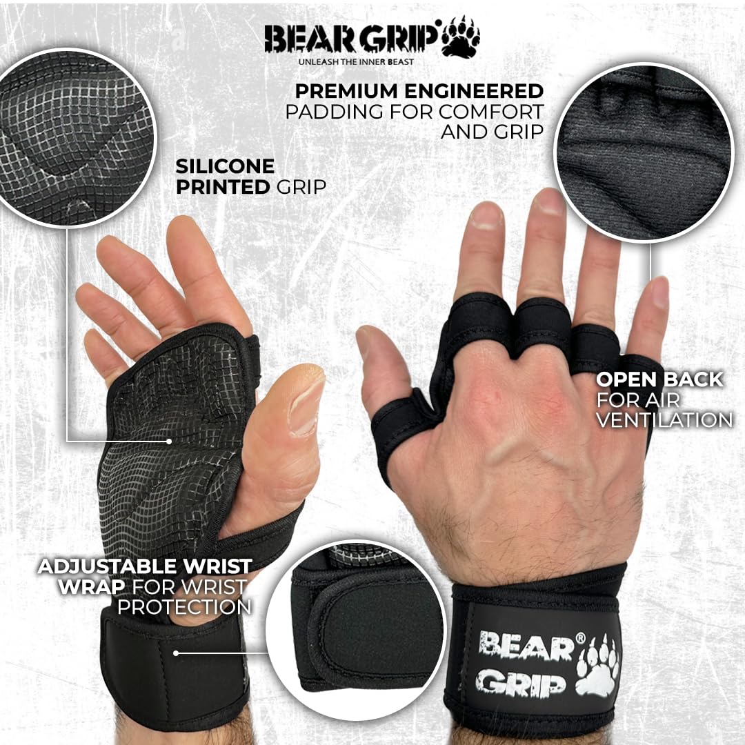 BEAR GRIP Guanti da allenamento, protezione extra per il palmo della mano, per crossfit, bodybuilding, calisthenics, powerlifting, per uomini e donne