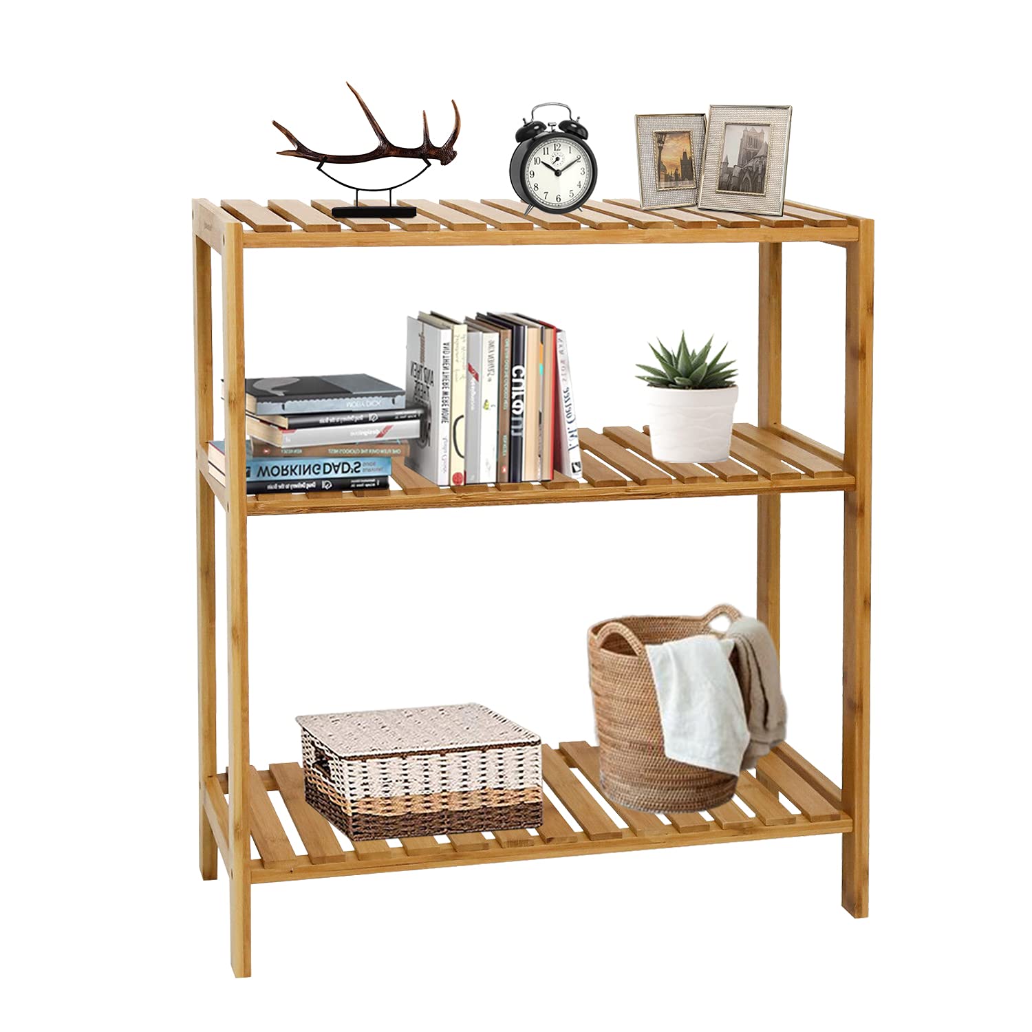 3-Tier Bamboo Bathroom Shelf - Bathroom Storage Shelf Plant Stand Plant Rack Narrow for Kitchen Living Room Balcony