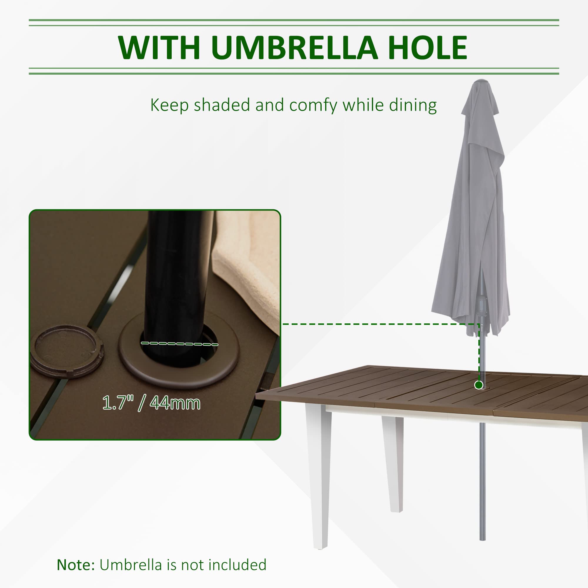 Juego de comedor de patio para 6, juego de muebles de exterior con mesa y sillas, cojines, agujero para sombrilla para jardín, patio trasero o junto a la piscina, beige 4