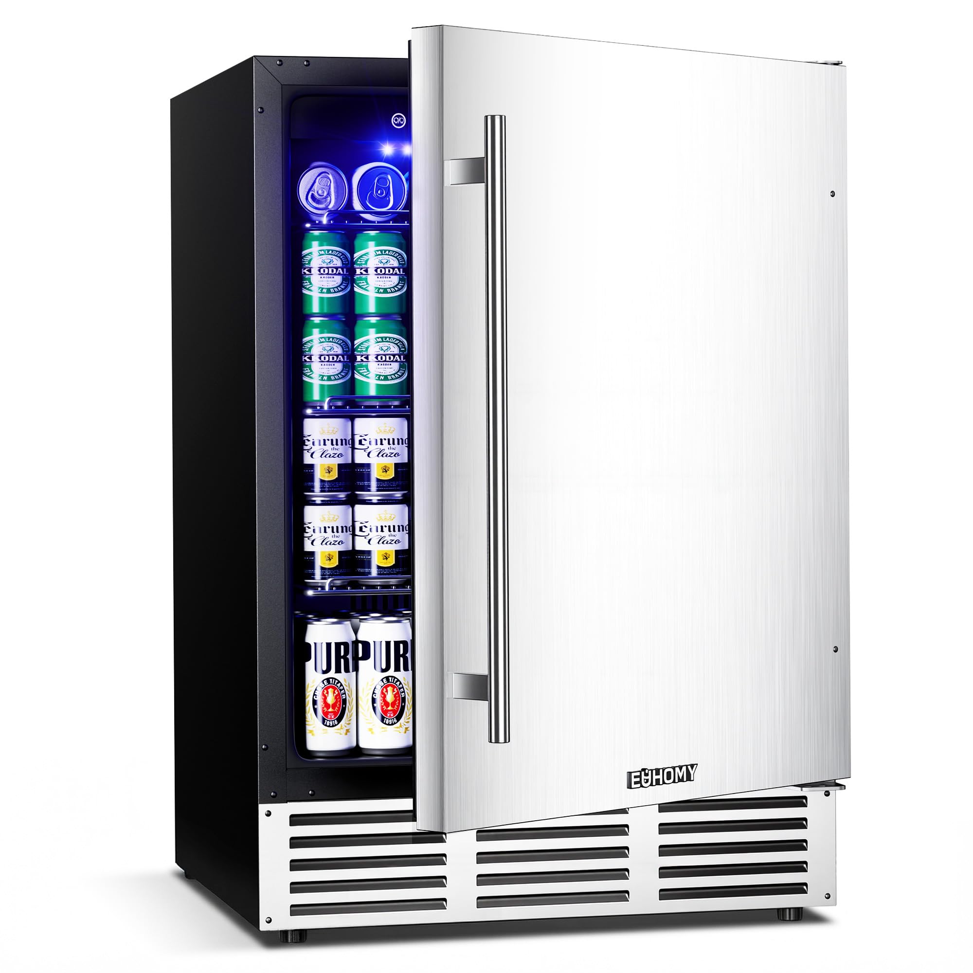 EUHOMY 24 Inch Beverage Refrigerator, Undercounter Beverage Fridge 180 Can with Stainless Steel Door for Home Patio, Beverage Cooler Built-in or Freestanding, outdoor refrigerator for Soda Beer Wine