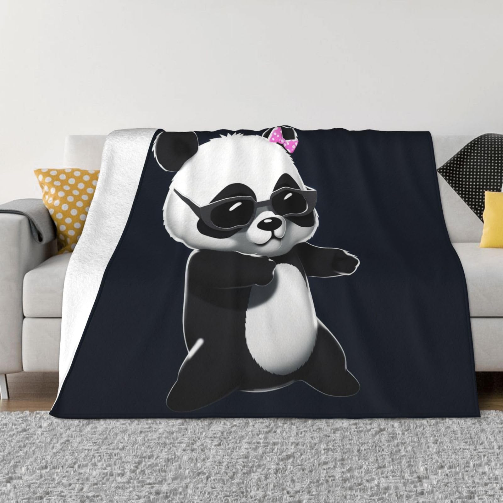 Couverture polaire douce panda chaude et légère pour lit et canapé