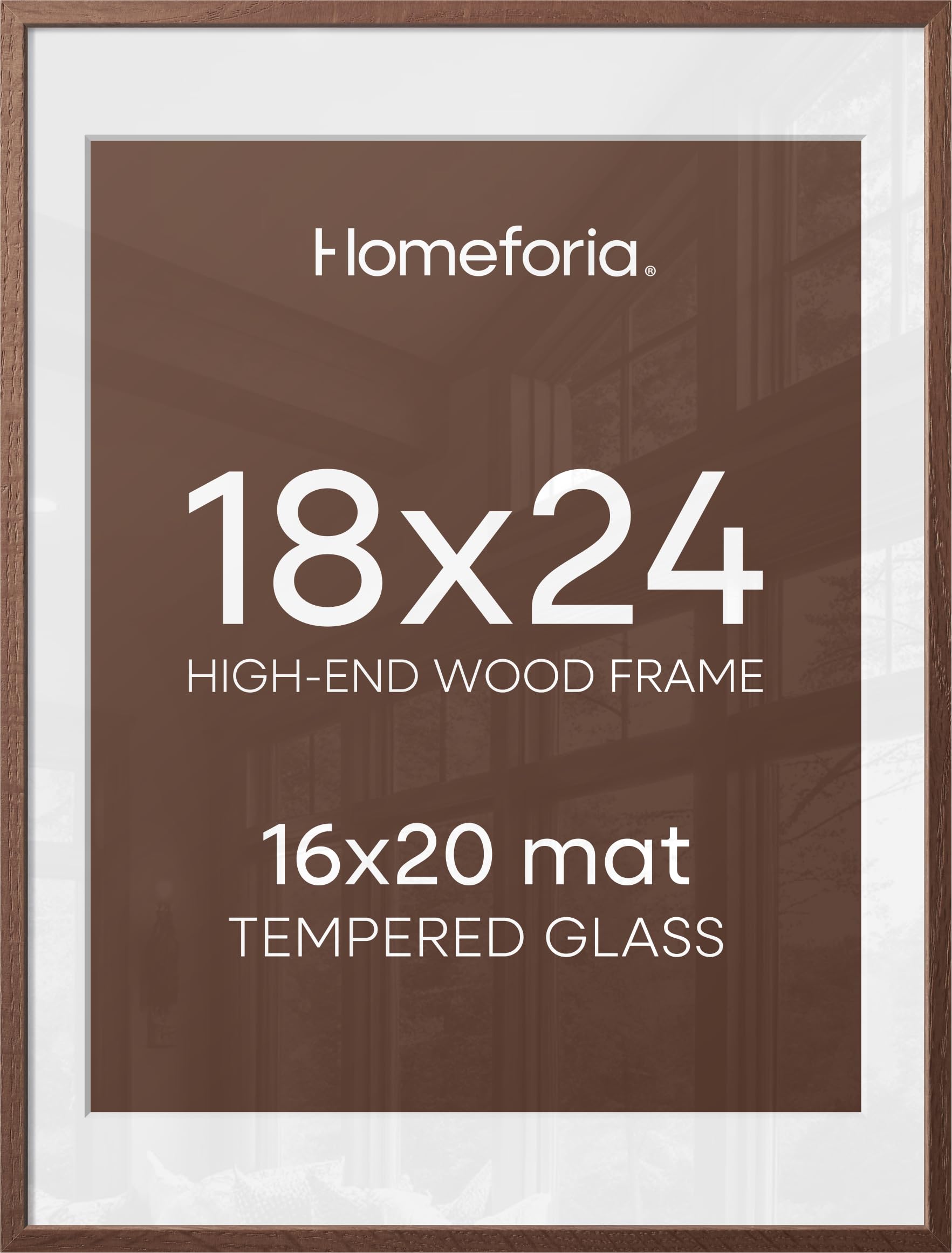 Homeforia 18x24 Walnut Poster Frame, High End Dark Oak 18x24 Brown Wooden Picture Frames with Mat 16x20, 18 x 24 Wood Frame Matted to 16 by 20, 24x18 Hanging Frames, Tempered Glass, Wall Kit, Set of 3