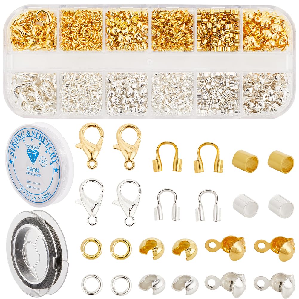 1 scatola 1242 pezzi Perline A Cricchetto Forniture Kit per La Creazione di Gioielli Copri Nodi Perline Includono Wire Guardian Tubi Copri Cricchetto Fermagli chisusure Anelli di Congiunzione