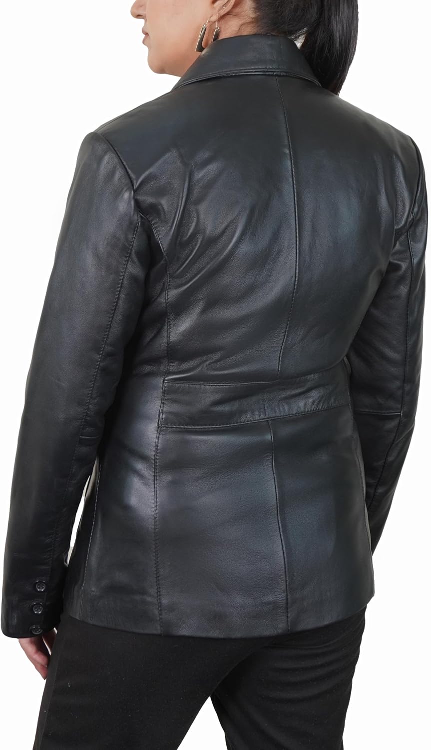Classic 2 Buttons Casual Blazer for Women - Black Lambskin Leather Ladies Coat - Genuine Leather Jacket Women