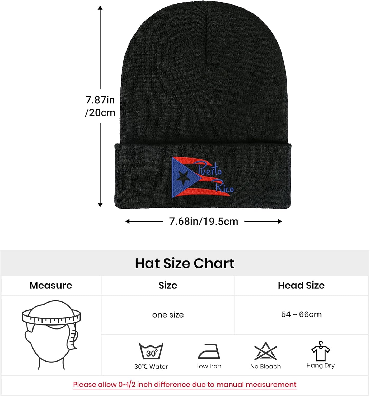 Puerto Rico Flag Embroidered Winter Beanie, Casual Stretch Knit Skull Cap - Image 6