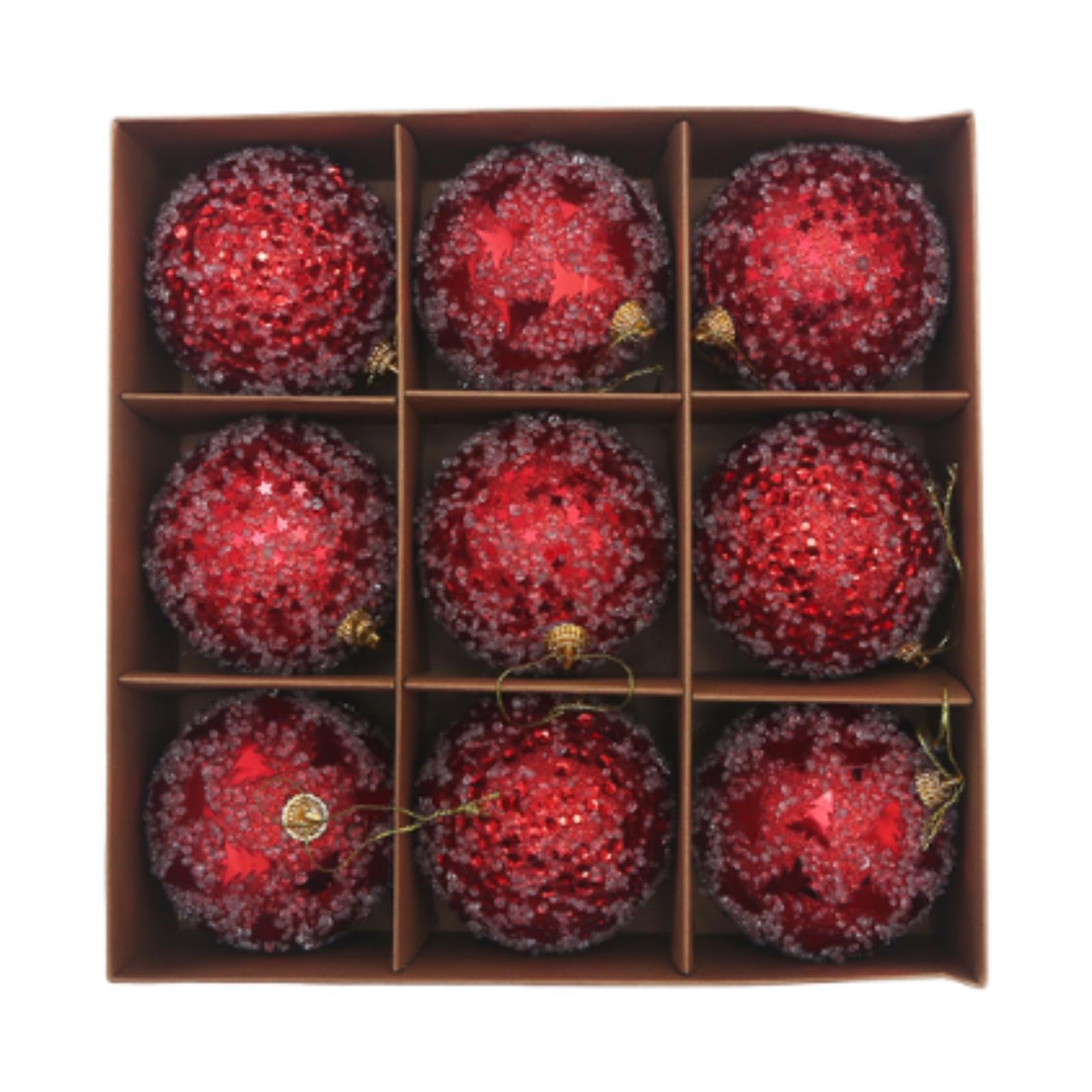 Boules de Noël rouges avec sequins : lot de 9 suspensions festives en mousse