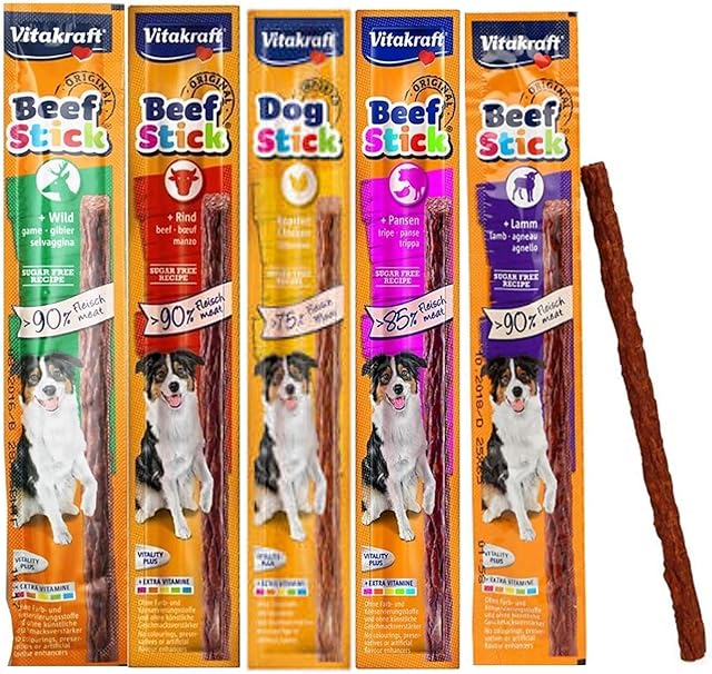 *NEW* CASE OF 50 MIXED VARIETY VITAKRAFT DOG BEEF STICKS 5 FLAVOURS SOFT MEATY DOG TREAT STICKS