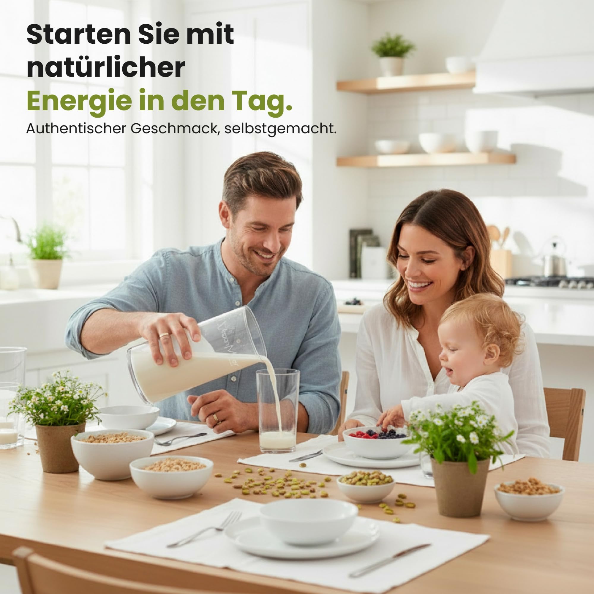Vegan Milker Classic Pflanzenmilchbereiter Maker - Pflanzenmilch Machine Mandelmilch, Sojamilch und Reis | 1L in 1 Minute 100% Natürlich mit Filter | Kompatibel mit Stabmixer | Klassisch Weiß