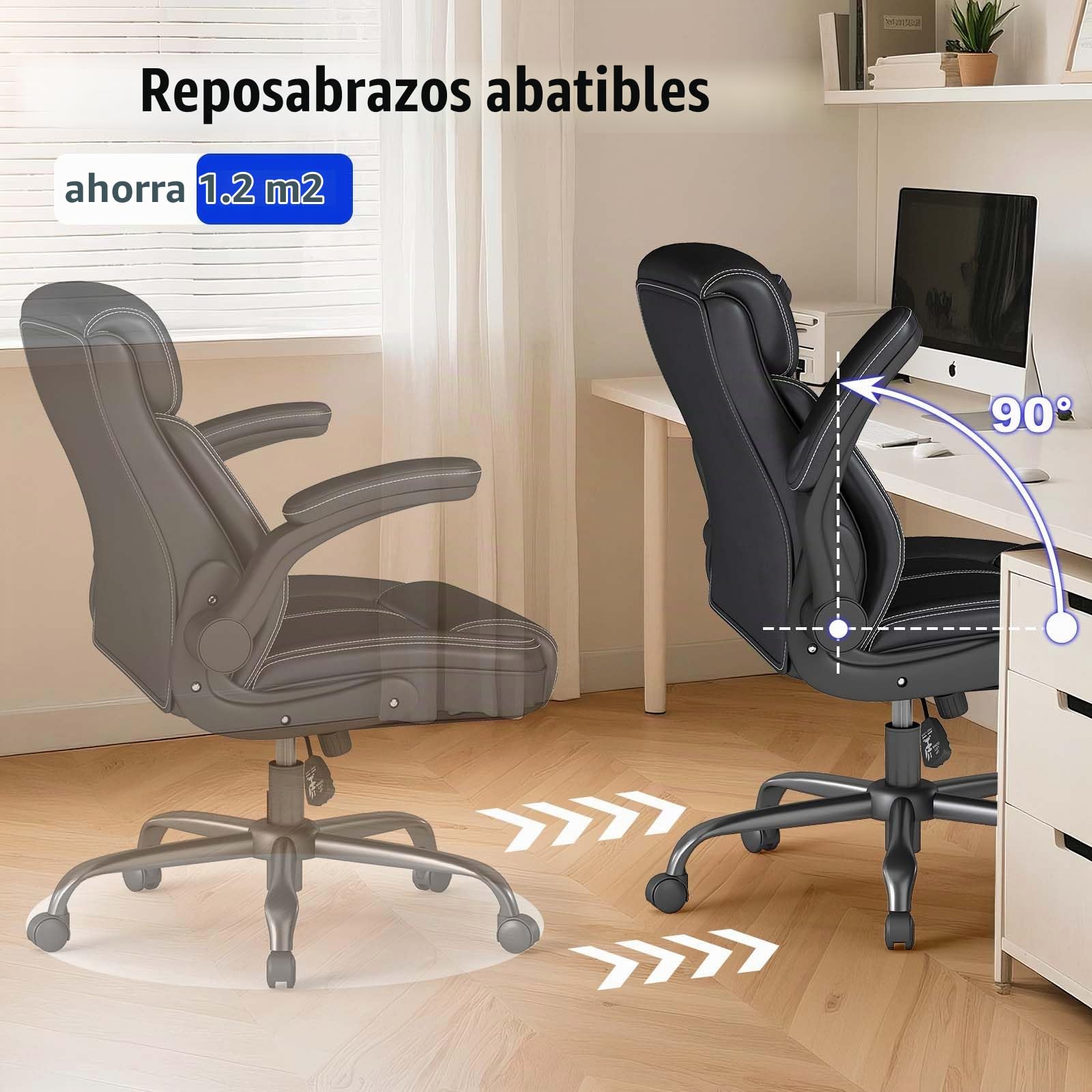 AnyGod Silla de Oficina Ergonómica, Sillón Ejecutivo de Piel Sintética con Reposabrazos Abatibles, Silla Giratoria de Escritorio Ajustable en Altura, Capacidad 136 kg, para Teletrabajo y Oficina