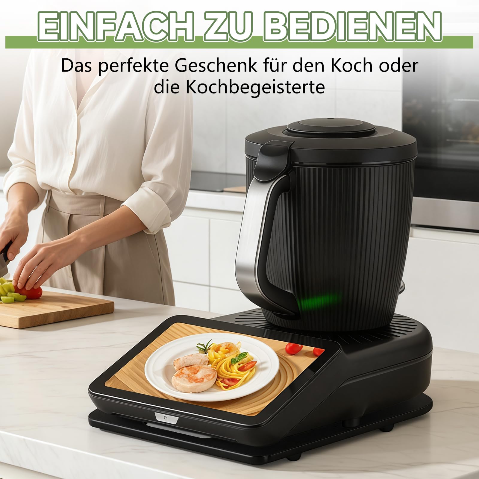 SelfTek Bambusowa deska ślizgowa do Thermomix TM7, akcesoria – drewniana deska ślizgowa kompatybilna z Thermomix TM7, rolki 360°, stalowe kulki i stabilne wycięcia, lekko przesuwająca się deska