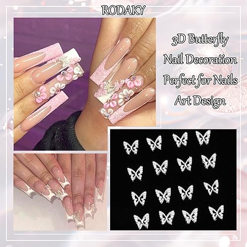 Miniatura 3 de RODAKY Dijes de mariposa plateada para uñas, 50 piezas brillantes de aleación 3D con forma de mariposas, accesorios para mujeres, decoración de