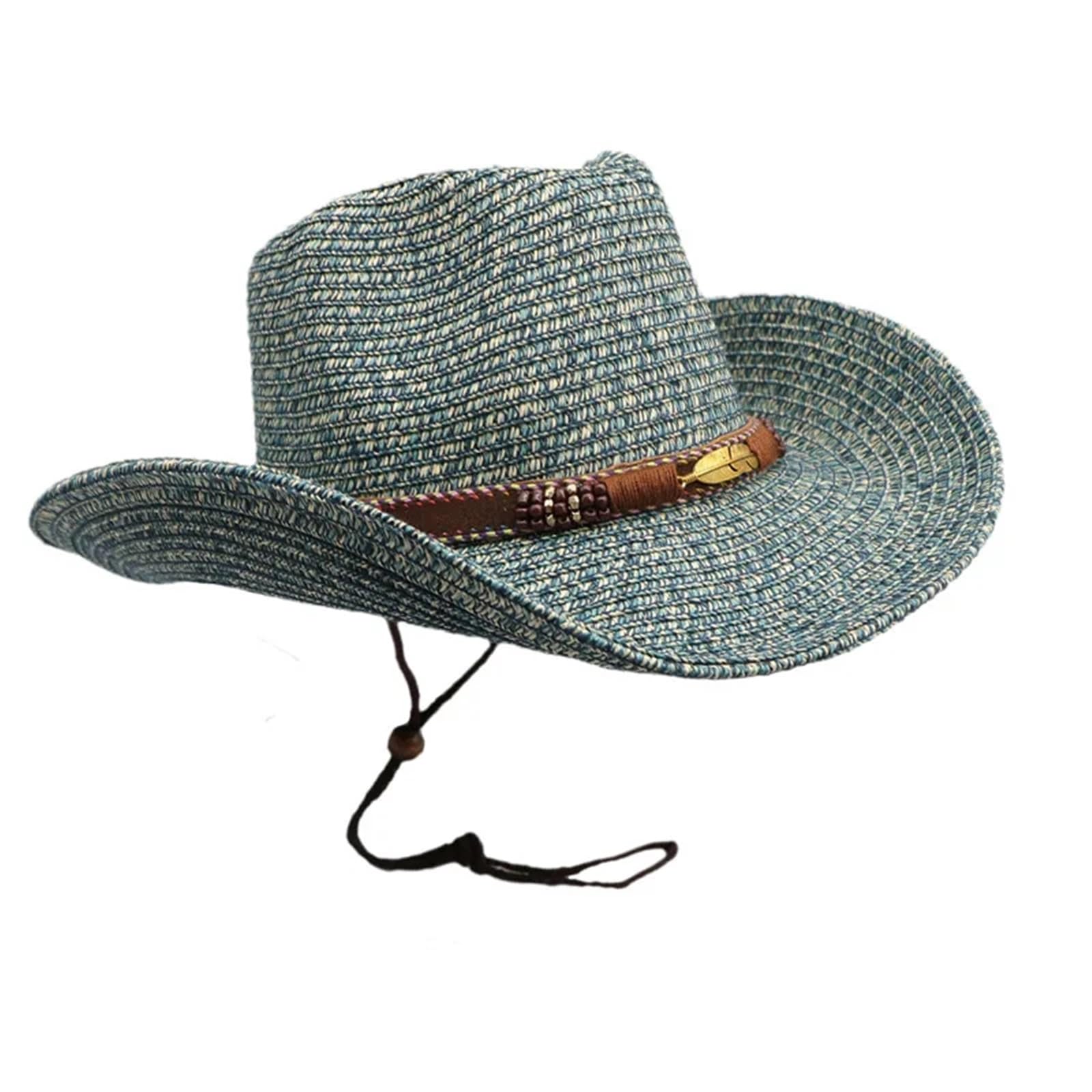 vrfvsdasAAS cowboy hat, Cowboy Hat Summer Top Retro Style Sunshade Straw(Blue)