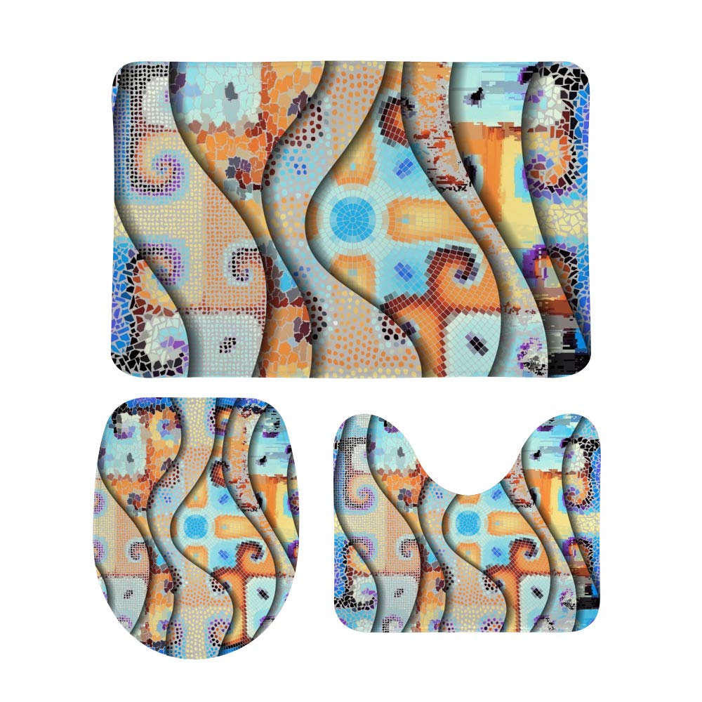 Lot de 3 tapis de bain antidérapants et absorbants mosaïque pour intérieur et cuisine