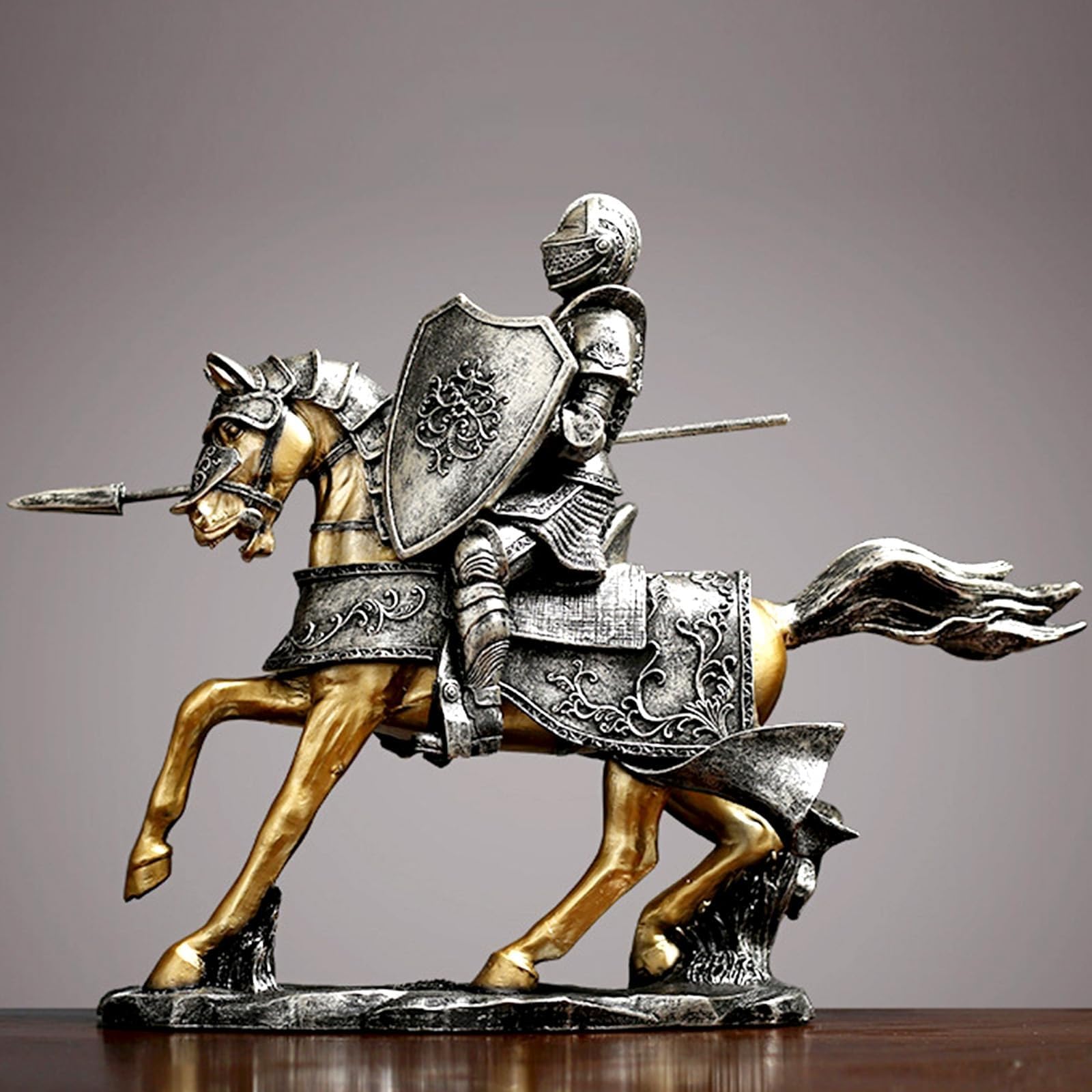 Figurka wojownika z brązu z brązu z żywicy, 48 cm, kolekcja, legendarna średniowieczna rzeźba rycerza, szermierz, strażnik, wojownik, figurka artystyczna, kolekcja prezentów do domu, biura (B)