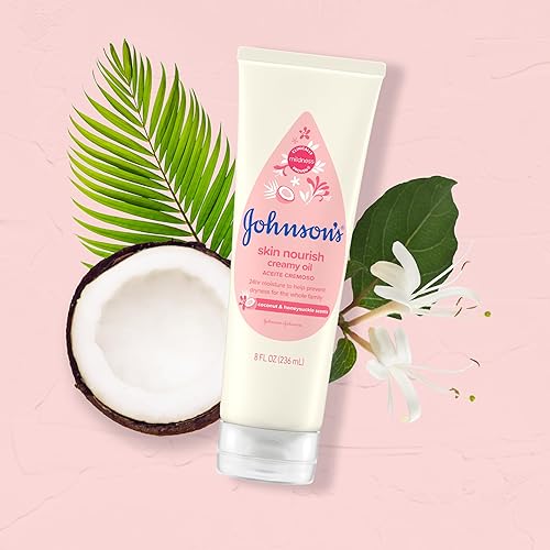 Miniatura 7 de Johnson's Skin Nourish - Aceite cremoso para bebé para piel seca con aroma a coco y madreselva, rico y cremoso aceite corporal para bebés hidrata