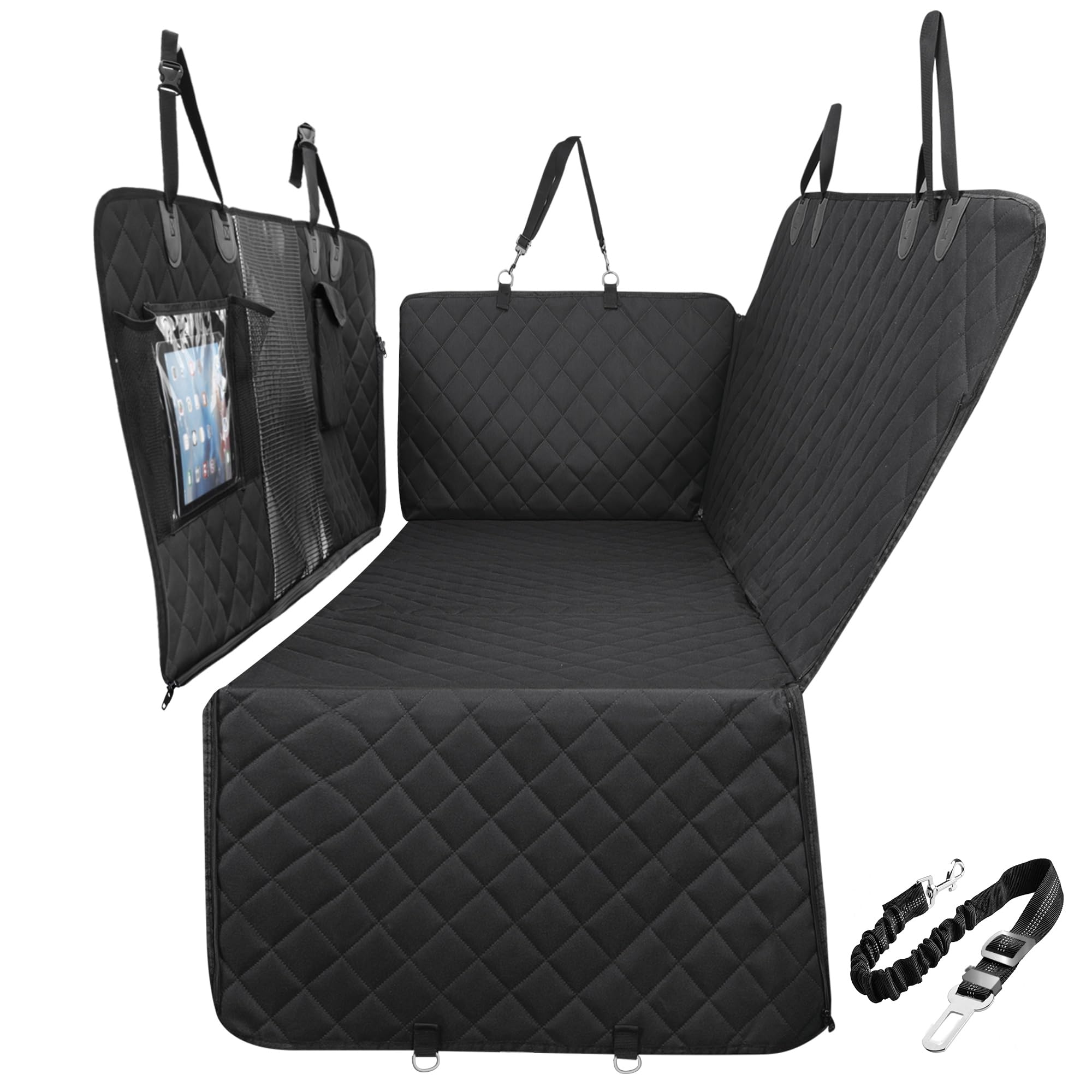 Gimars Telo Auto per Cani, 157 * 137cm Impermeabile e Antiscivolo Coprisedile Auto per Cani, 6 in 1 Universale Telo Cane Auto Sedili Posteriori con Finestra della Rete Visiva e Tasca Portaoggetti