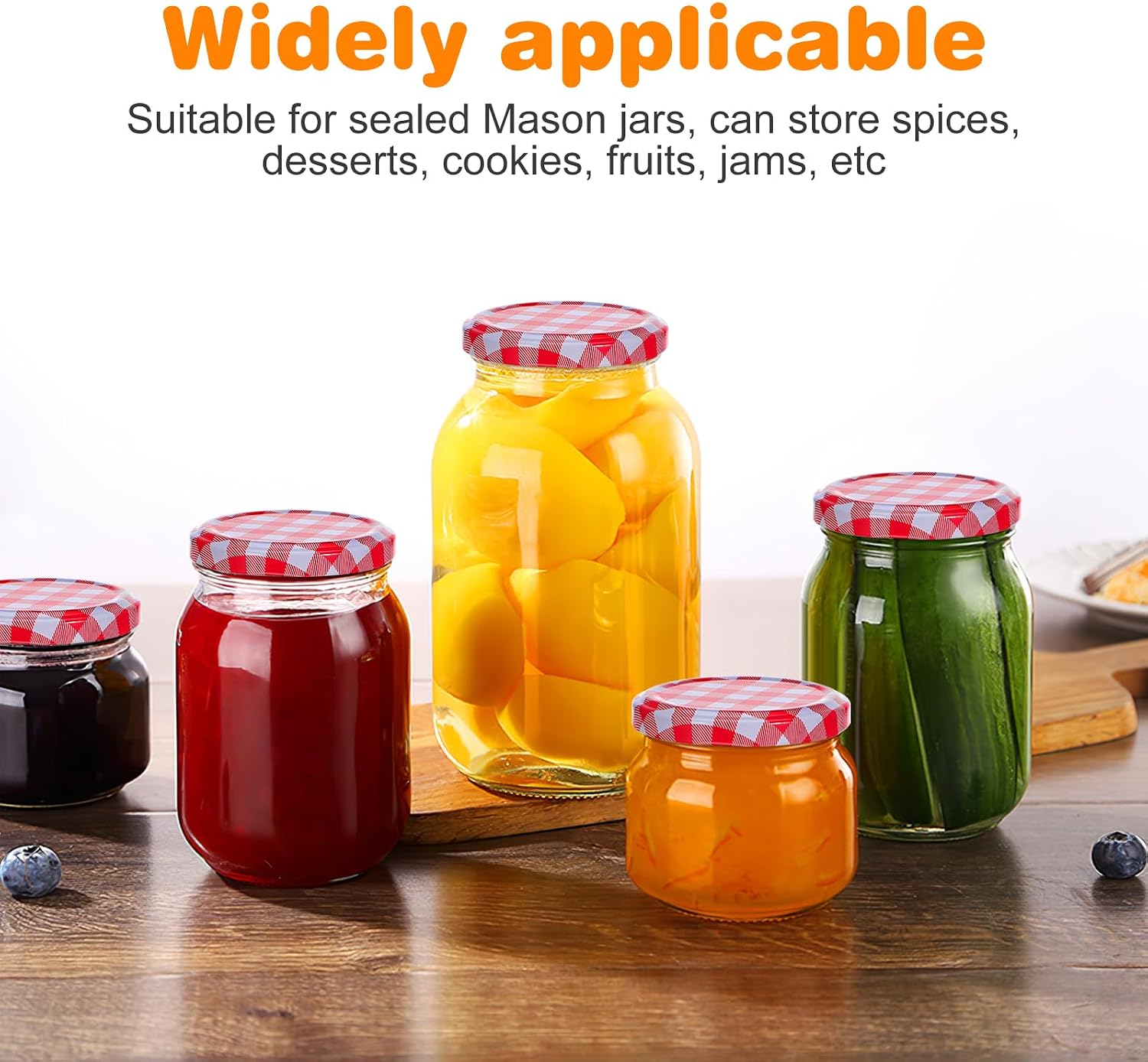 Kichvoe Mason Jar Lids 2.55 Inch Checked Screw Caps for Canning Jars 40 Pieces Airtight Leak-Proof Bottle Cap Accessories for Home Kitchen Jam Jelly Storage
