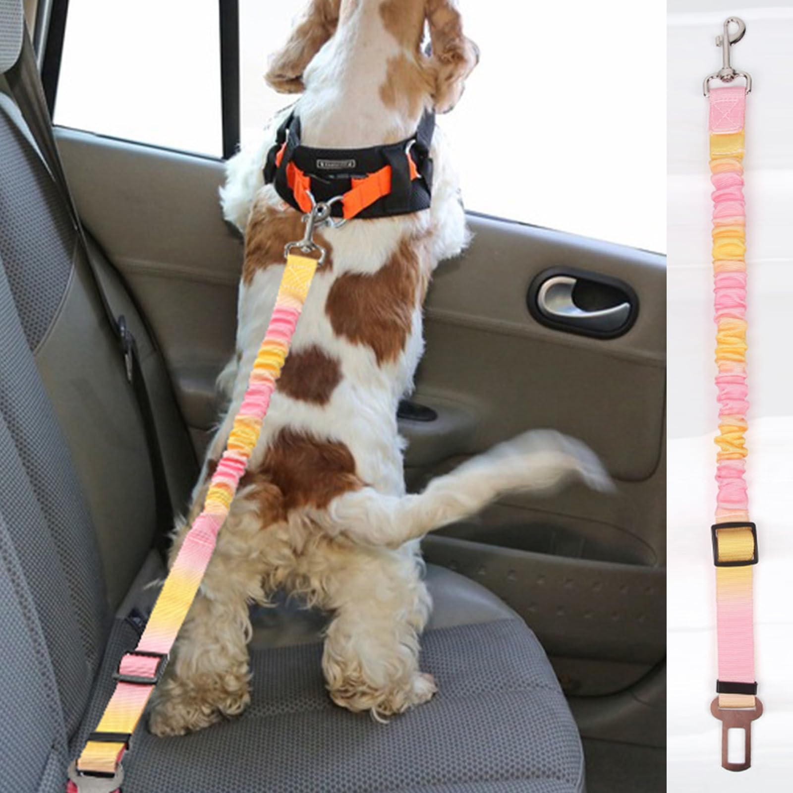 2 Pièces Ceinture Chien Voiture, Réglable Ceinture Securite Chien Voiture, Élastique Attache Chiens Voitures, Couleur Dégradée Laisse Voitures pour Chiens