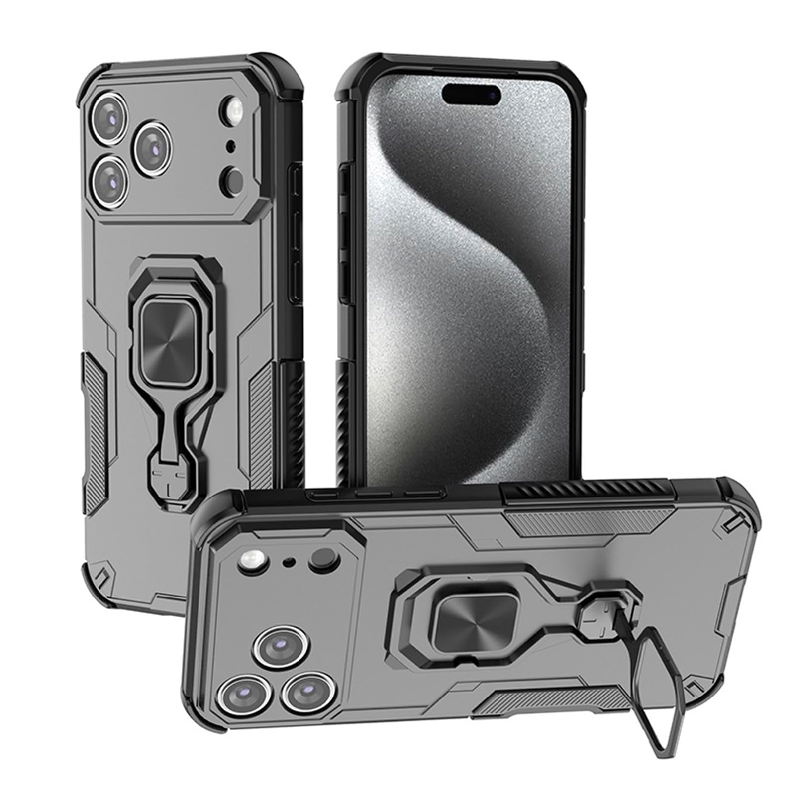 Dünne Hülle für iPhone 17 Pro Max/17 Pro/17 Air/17, Vollständig Kameraschutz rutschfeste Schutzhülle mit Drehbar Ständer Handyhülle,Schwarz,17 Pro