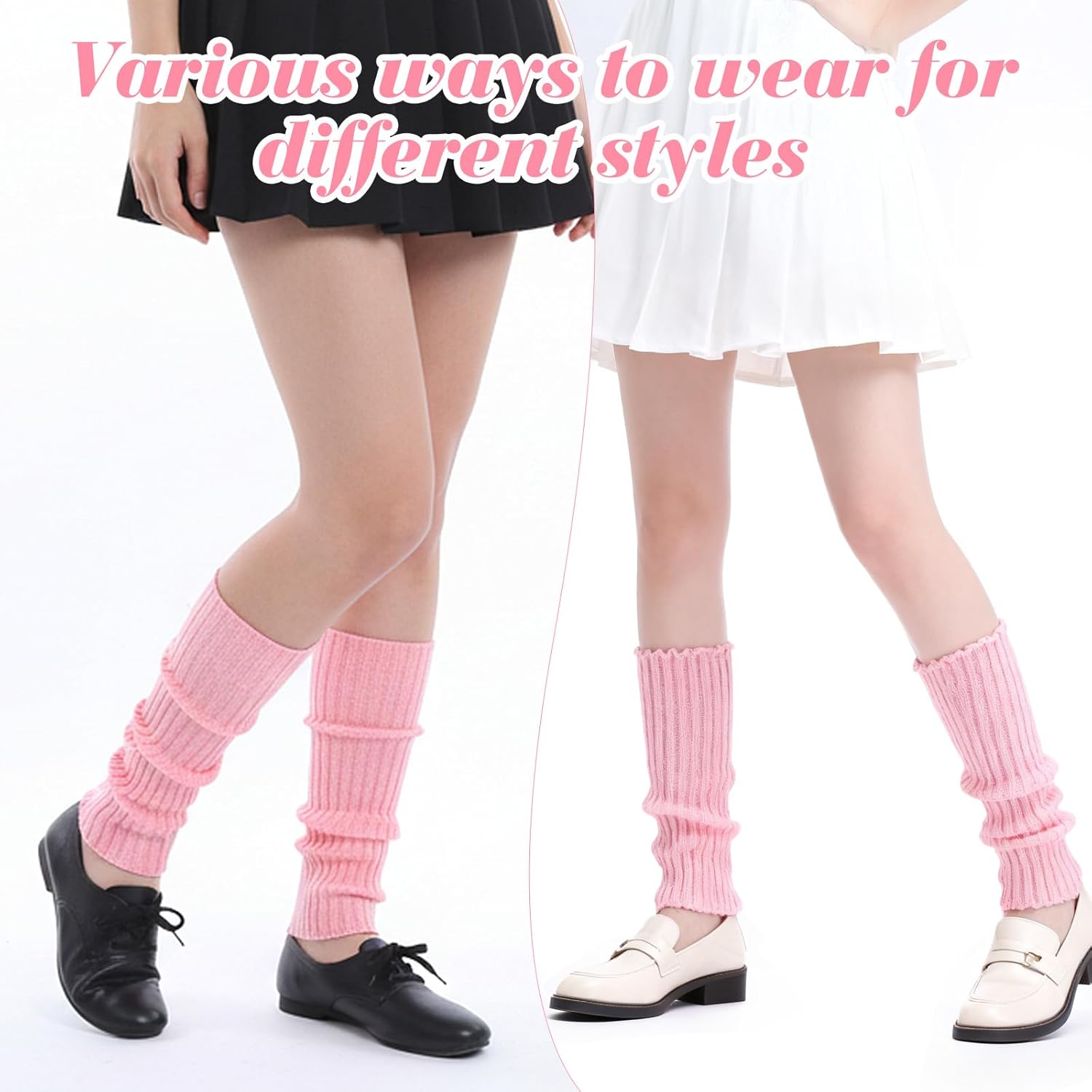 Pink Leg Warmers, Ribbed Knit Women's Leg Warmers, 80s Long Socks for Yoga Party Sports Stylish Accessories - Image 5