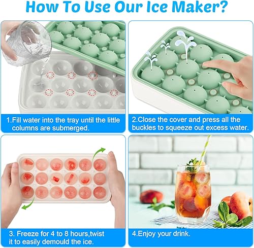 Miniatura 4 de Bandejas de cubitos de hielo para congelador, moldes de silicona + PP para bolas de hielo, bandeja redonda para cubitos de hielo sin BPA, fácil de