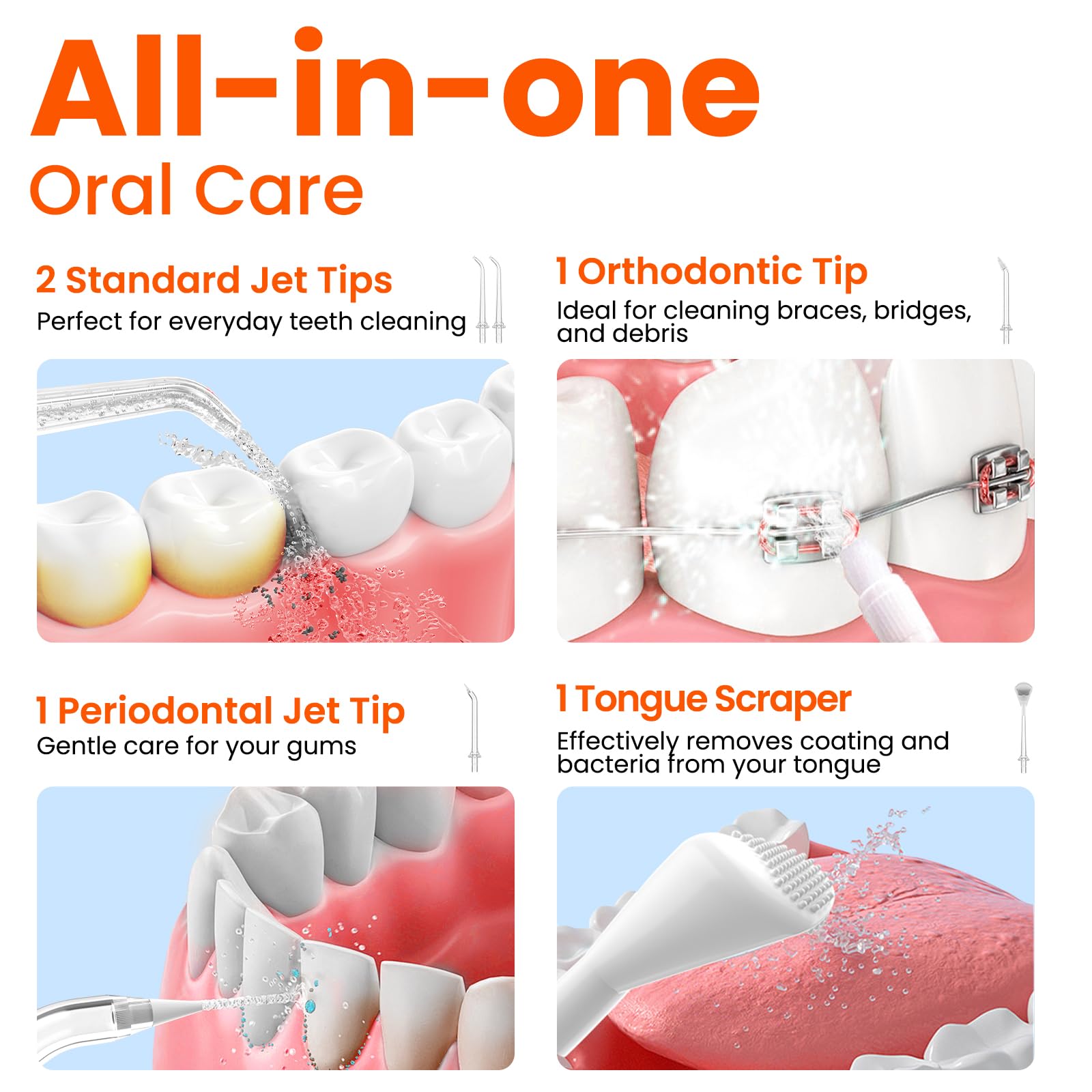 Púa de hilo dental de agua para dientes, irrigador oral portátil de 300 ml, limpiador de riego de viaje recargable, máquina de hilo dental eléctrica profesional y accesorios de irrigador, IPX7