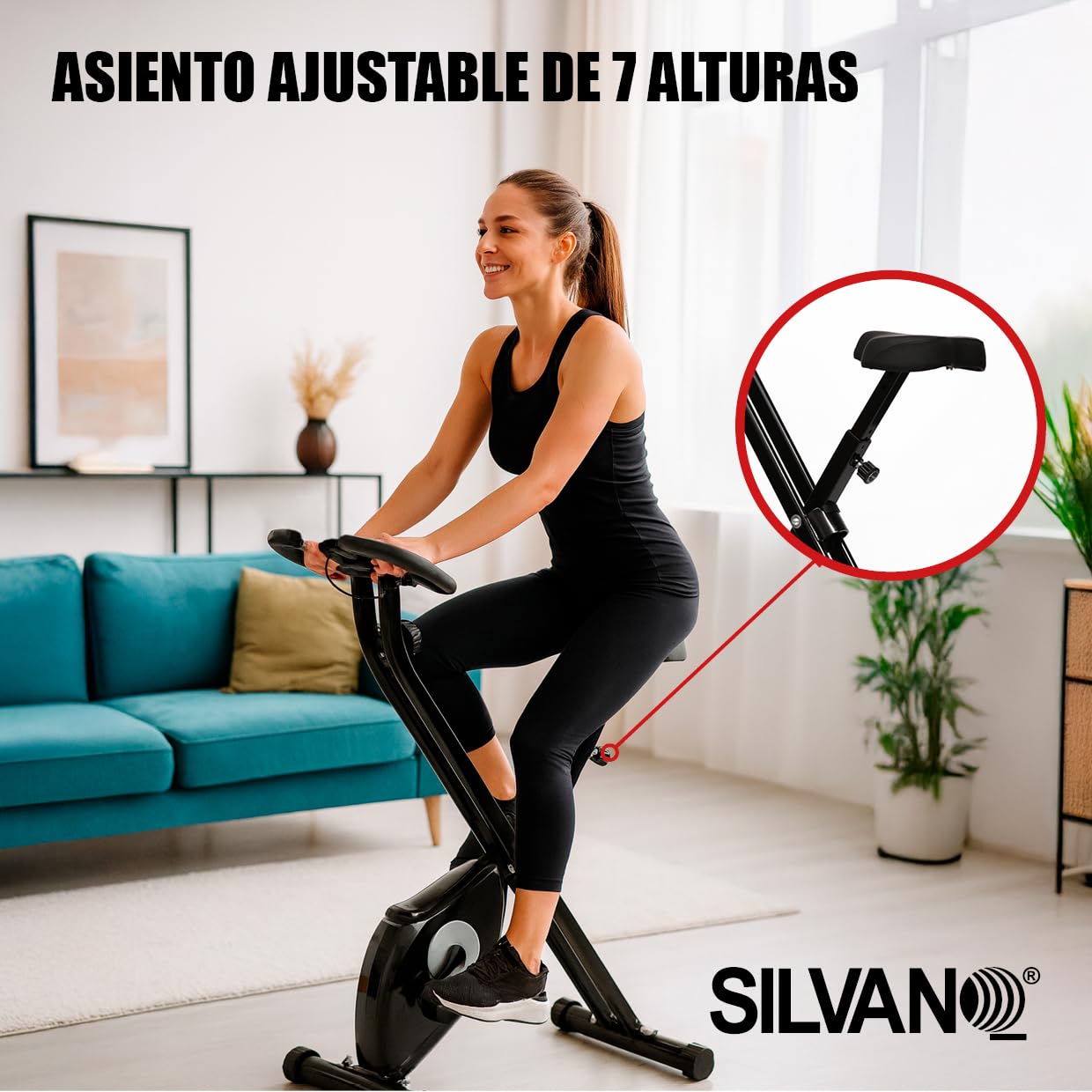 Bicicleta Estática Plegable (8 Niveles de Resistencia) para el Día a Día | Elíptica para Fitness en Casa y Spinning | Pulsómetro + Monitor LCD + Registro de Actividad | Asiento Recolchado Ajustable