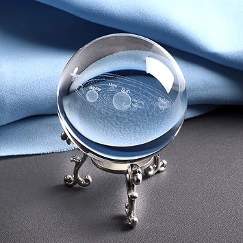 VOSAREA Moon Crystal Decorative Crystal Ball Cosmic Model Engraved Glass Ball Miniature Model 3D Solar System Ornament