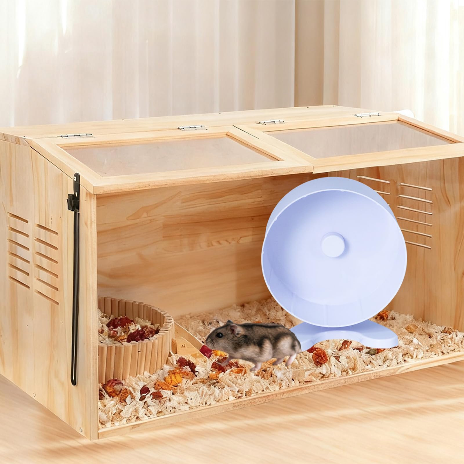 Superleise Hamster-Laufräder, 21,6 cm, 21,6 cm, Doppel-Kugellager, leiser Spinner, Hamster-Laufräder mit Ständer für Hamster, Rennmäuse, Mäuse oder andere Kleintiere (weiß, groß)