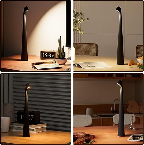Miniatura 4 de Lámpara de escritorio LED inalámbrica portátil, lámpara de mesa inalámbrica recargable, brillo de 3 niveles, lámpara de mesa para patio, luz