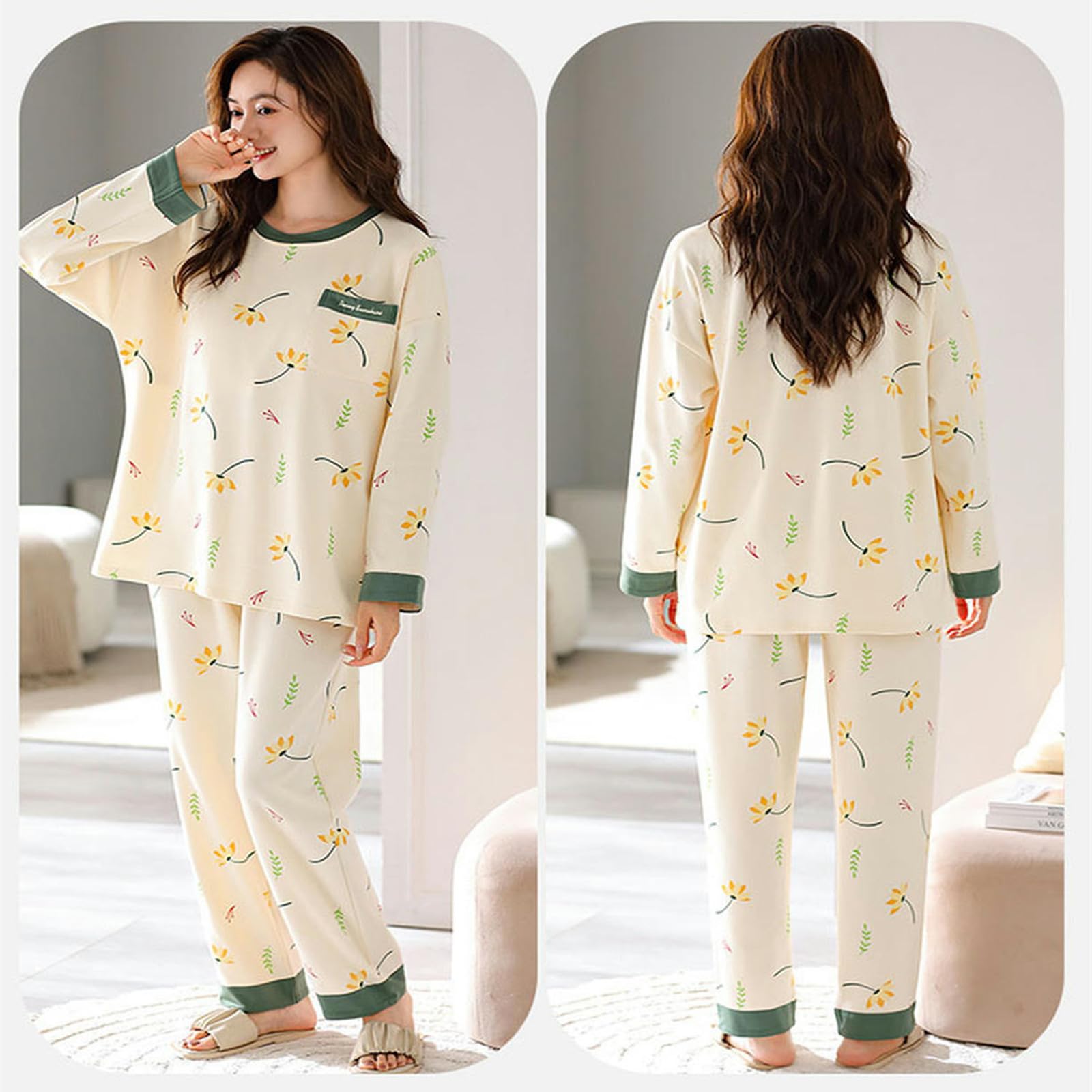 Pigiama Donna Pigiama da Donna Taglie Forti - Primavera Autunno in Cotone A Maniche Lunghe con Cuscinetti per Il Petto,Comfort E Stile-rosso-4xl