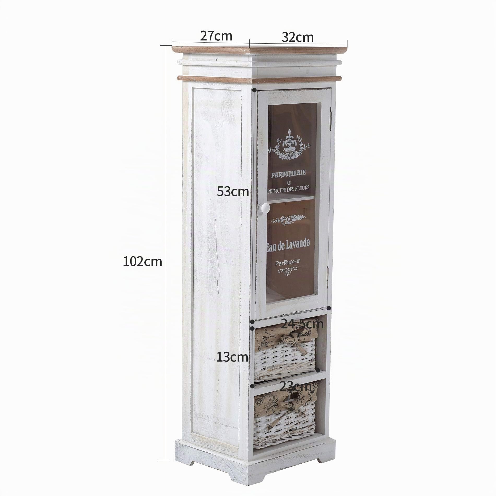 Rebecca Mobili Vitrina Blanca, gabinete con 1 Puerta, 2 cajones, Madera Mimbre, Estilo Shabby, Entrada baño hogar - Medidas: 102 x 32 x 27 cm (AxANxF) - Art. RE4486