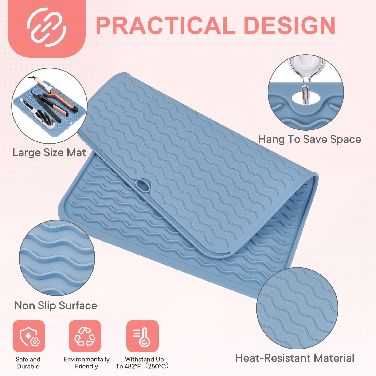 Alfombrilla profesional de silicona de gran tamaño resistente al calor para rizadores, planchas planas y alisador de cabello, almohadilla de viaje portátil con velcro para todas las herramientas de
