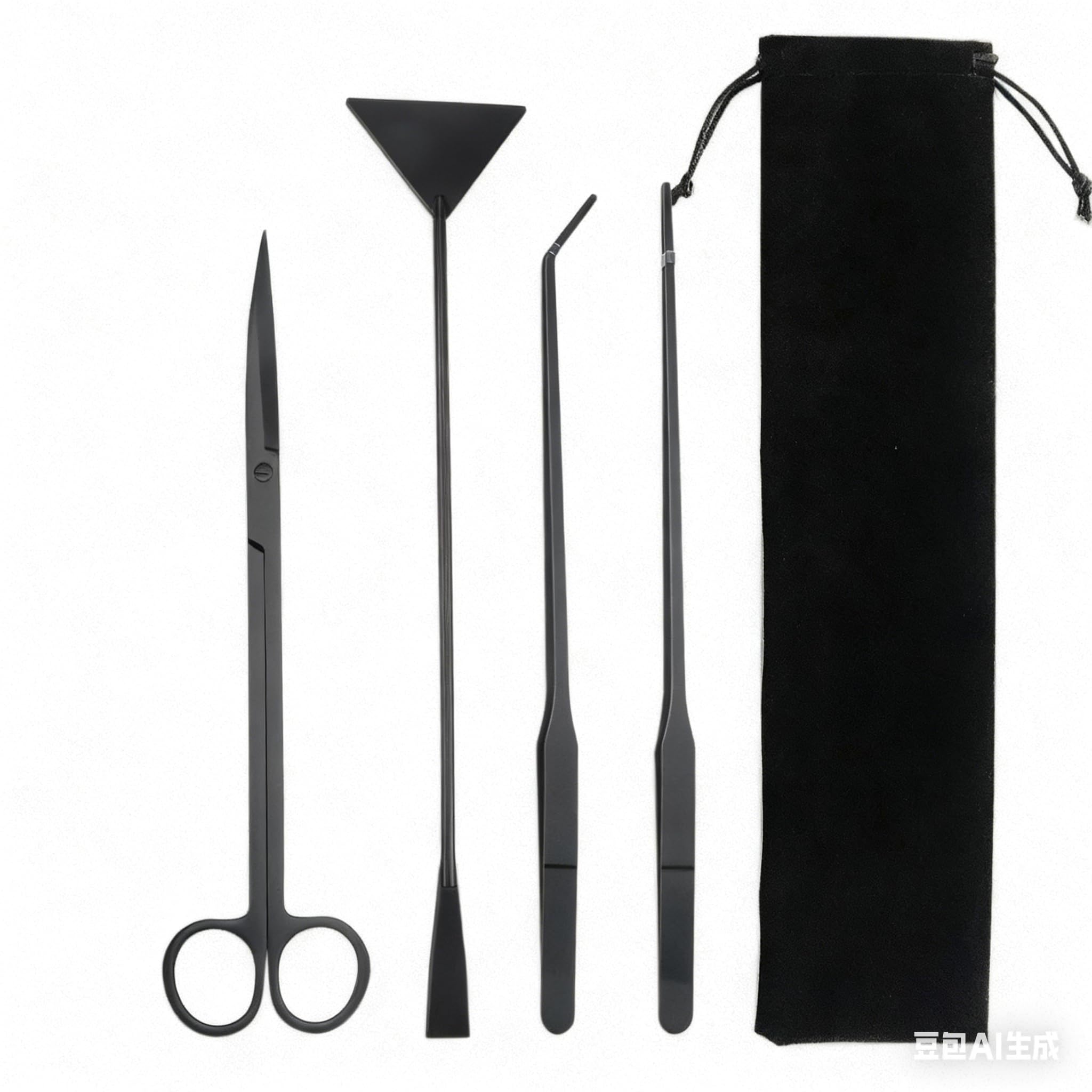 Foyscr 4-in-1 Stainless Steel Aquarium Tool Set - Scissors, Tweezers & Spatula for Aquatic Plants, Fish Tank Maintenance & Aquascaping(Black)