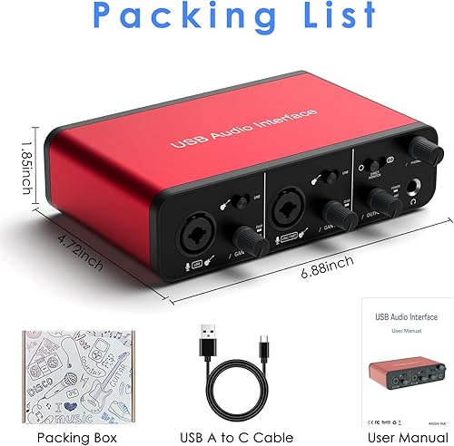 Miniatura 5 de Interfaz de audio USB de 24 bits192 kHz para grabación de podcasting y transmisión, alimentación fantasma de 48 V, Plug and Play, latencia ultra