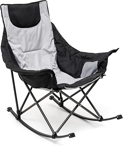 SUNNYFEEL Silla mecedora de gran tamaño, silla de patio totalmente acolchada con bolsillo lateral, sillón reclinable portátil de respaldo alto con