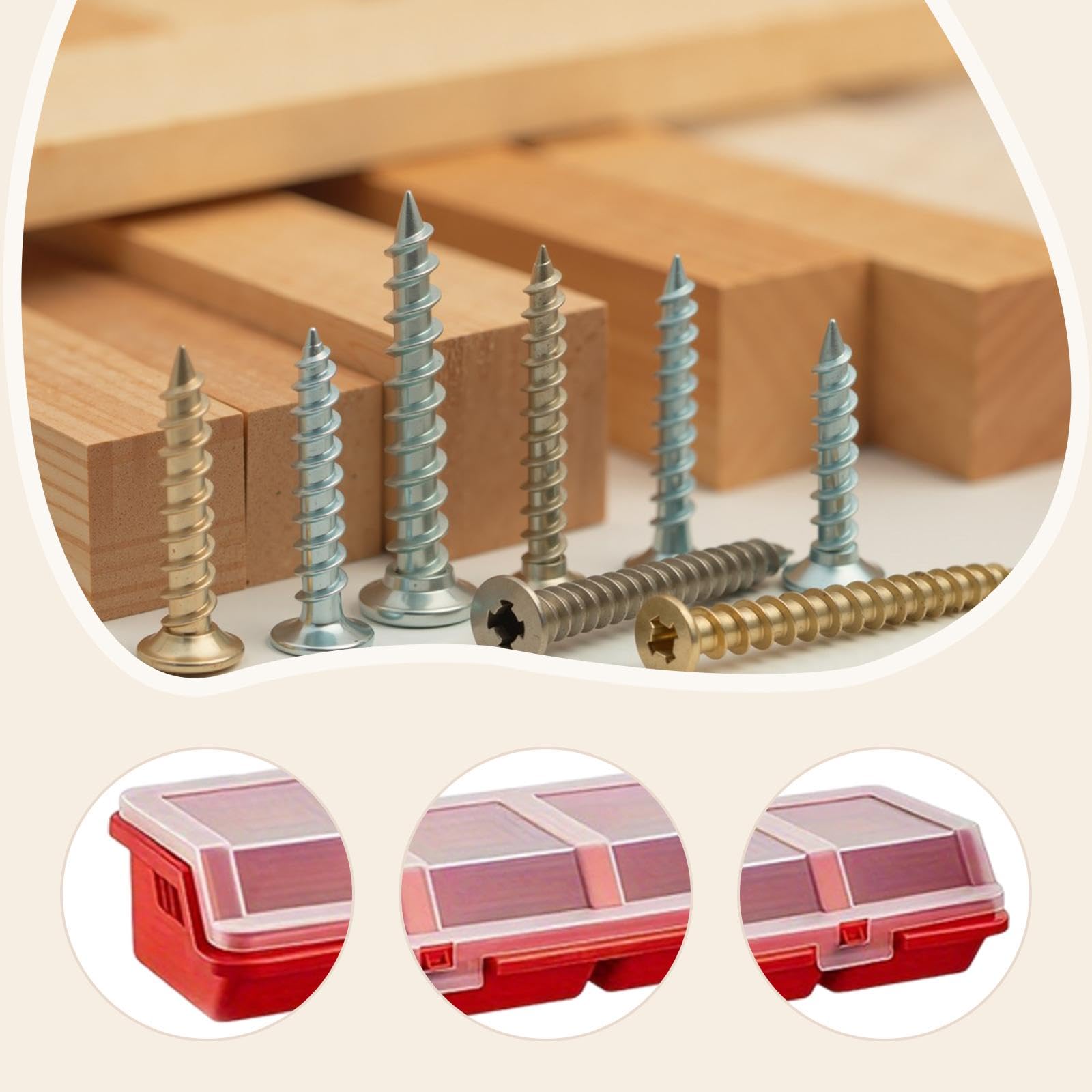 4 Piezas Caja para Almacenamiento de Hardware Organizadora con Divisiones Separadas para Tornillos Y Componentes Electrónicos con Tapa de Polipropilen, Rojo