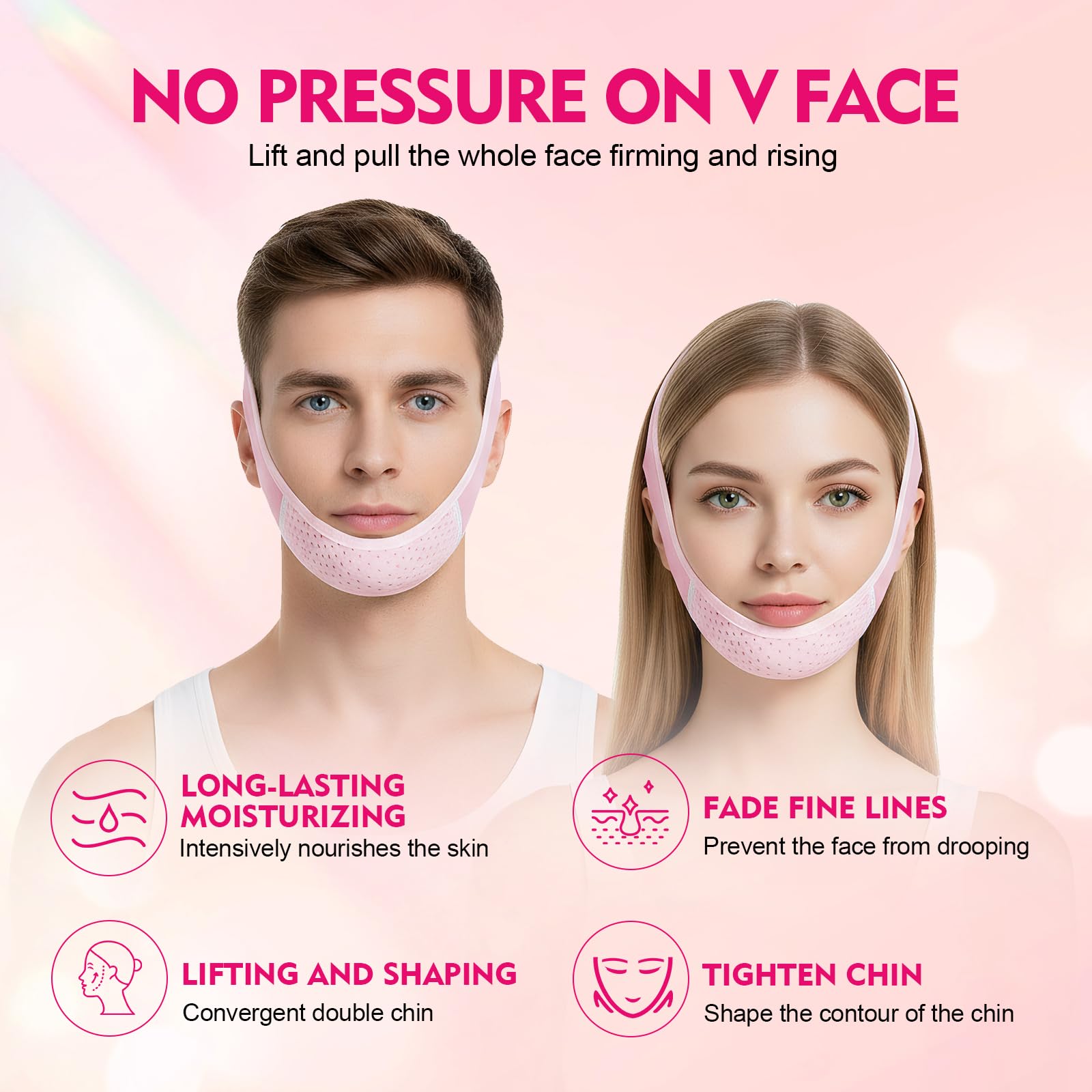 Mascarilla V Facial Reutilizable,Reductor de Papada Lifting,Banda Reafirmante Facial Transpirable para Afinar el Rostro,Cinturón Lifting para Mandíbula y Mejillas Caídas,Pink
