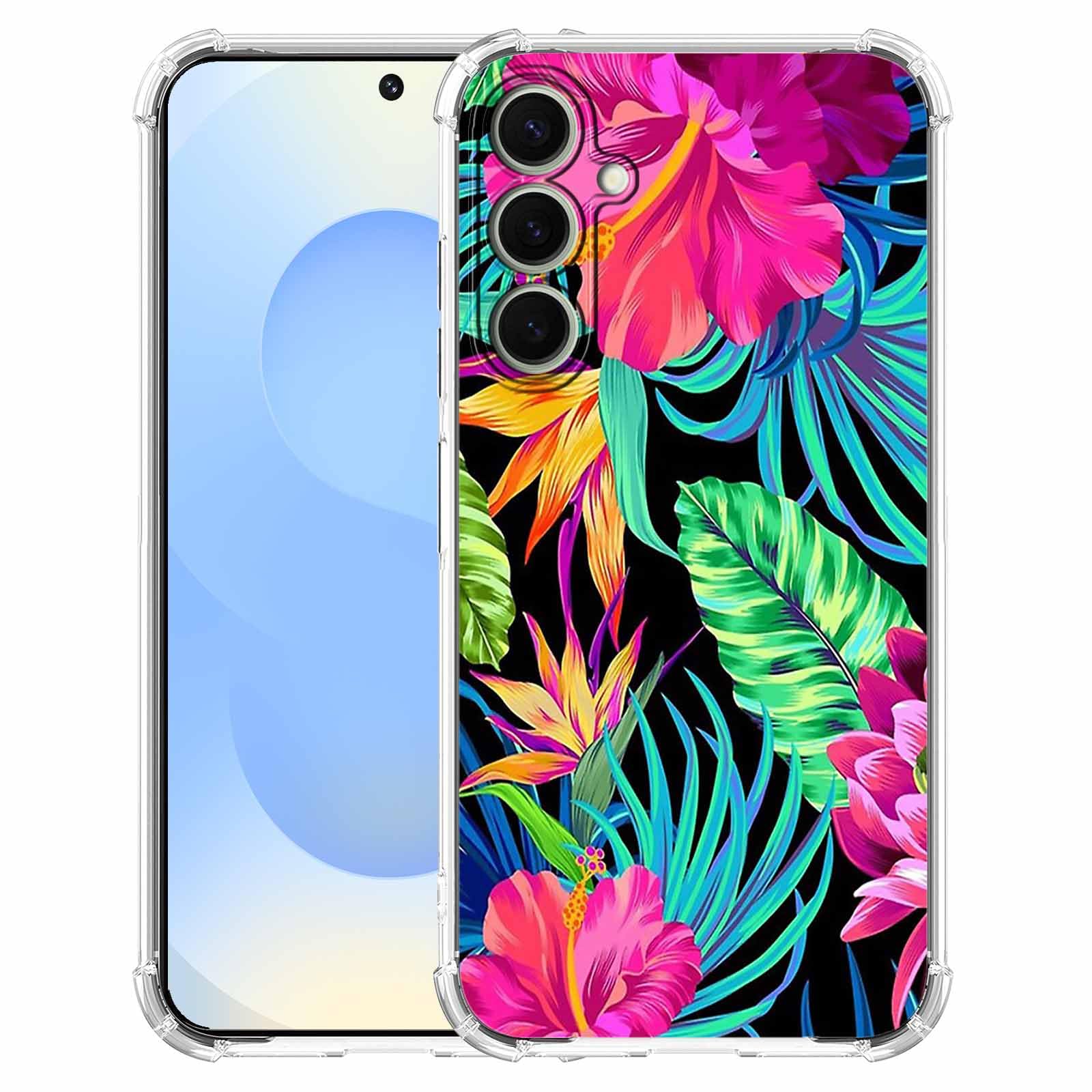 malegaon Hibiscus Flower Case for Samsung Galaxy S25,Aesthetic Tropical Floral Plant Pattern,Trendy Soft TPU Bumper Case for Galaxy S25