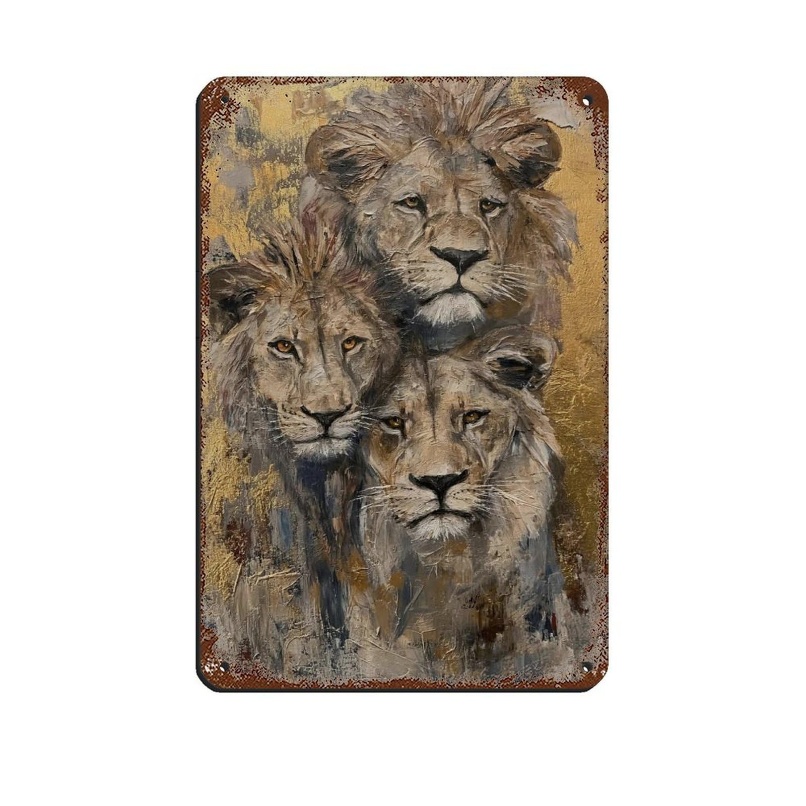 Lion Family Gold Poster, Lion Art Retro Poster Metal Tin Sign Chic Art Retro Iron Painting Bar People Cave Cafe Family Garage Poster Wall Decoration 8x12inch(20x30cm)